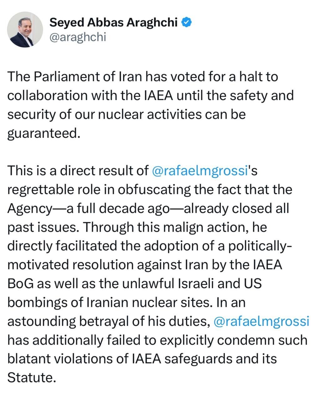 ایران حق دارد که هر اقدام لازم را در دفاع از منافع، مردم و حاکمیت خود انجام دهد