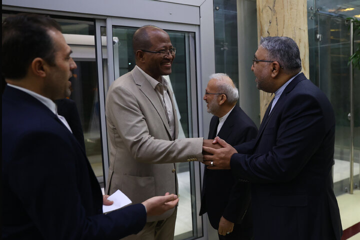 استقبال متکی از رئیس مجلس اتیوپی در بدو ورود به تهران