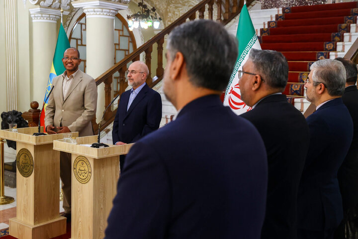 دیدار و کنفرانس خبری مشترک رؤسای مجالس ایران و اتیوپی