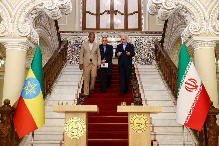 دیدار و کنفرانس خبری مشترک رؤسای مجالس ایران و اتیوپی