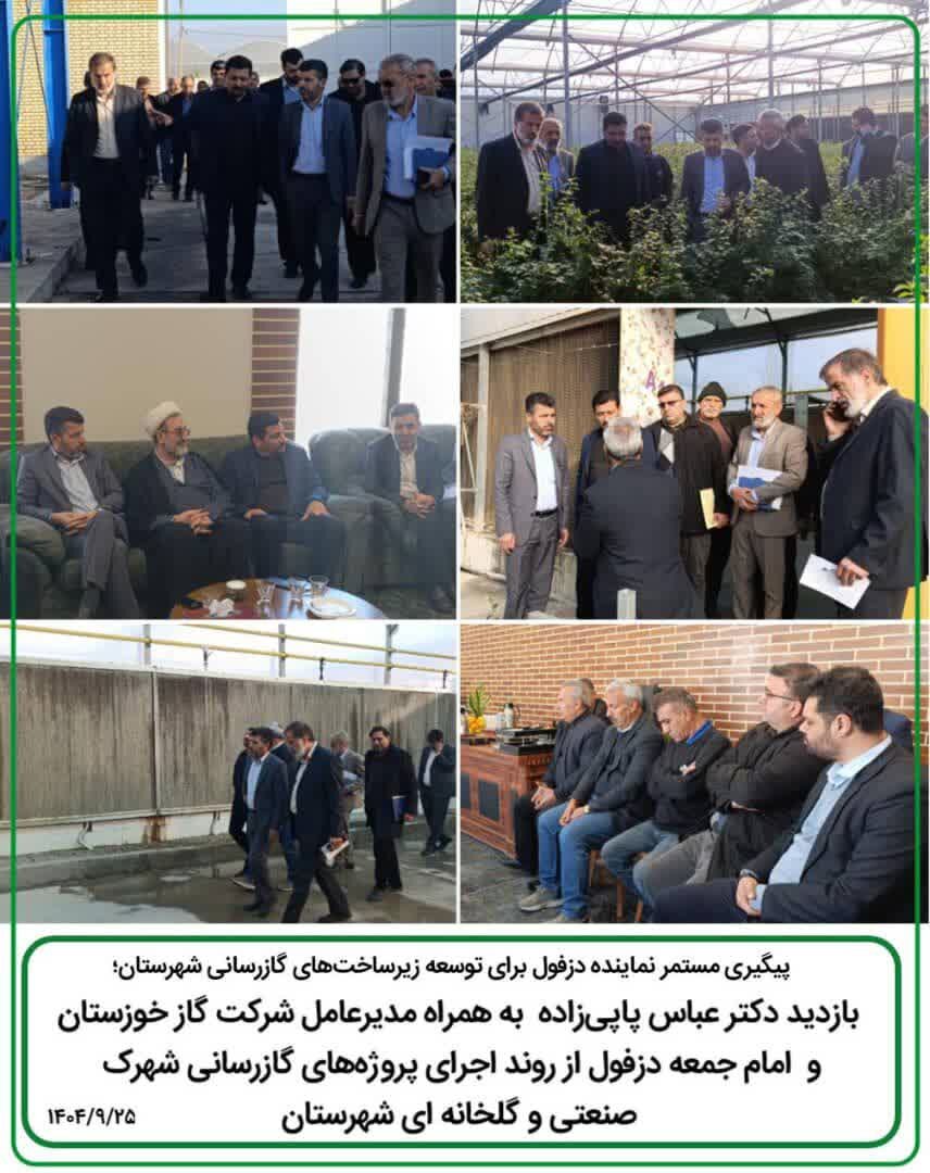 بازدید پاپیزاده از روند اجرای پروژههای گازرسانی شهرک صنعتی و گلخانه ای دزفول/ تاکید بر توسعه زیرساخت به ویژه در حوزه گازرسانی