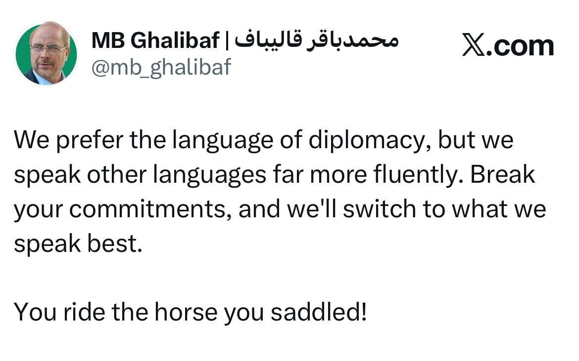 ما زبان دیپلماسی را ترجیح میدهیم، ولی زبان غیردیپلماسی را روانتر صحبت میکنیم / شما سوار همان اسبی میشوید که زین کردهاید!