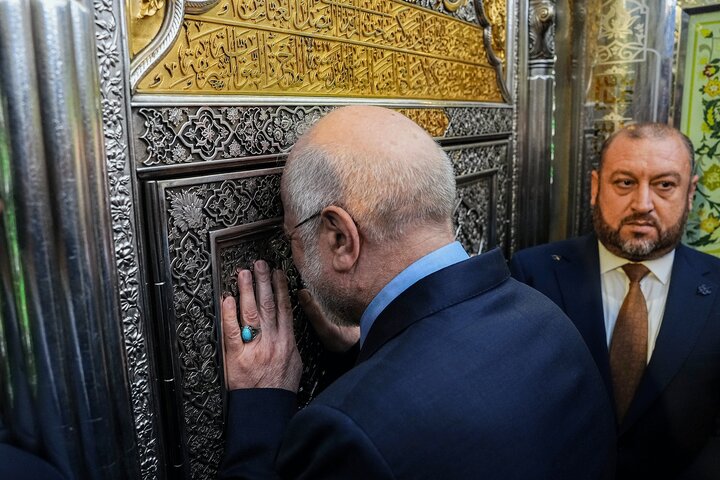 زیارت حرم حضرت ابالفضل العباس علیه‌السلام توسط دکتر قالیباف - کربلای معلی