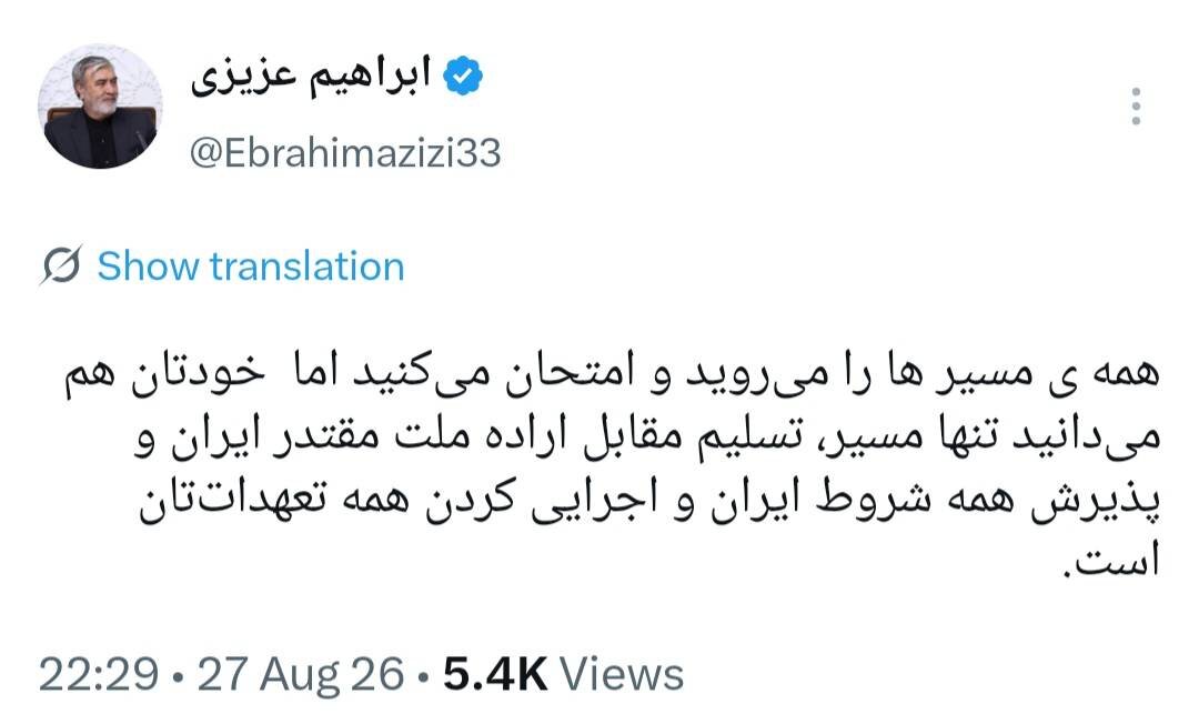 همه مسیرها را امتحان می‌کنید اما راهی جز پذیرش شروط ایران ندارید